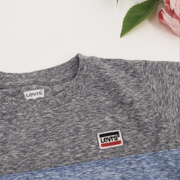 💙 LEVI'S Children's Gray Heather, Blue & White Color Block Tee Shirt Size 7 L - Picture 3 of 6